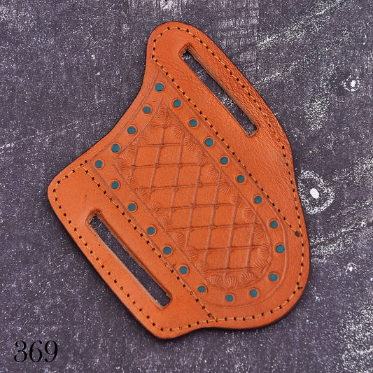 Handmade Orange Leather Knife Sheath – Basket Weave Belt Carry Pouch – product image 2