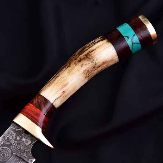 Forged Damascus Blade Skinner Knife Stag Antler Handle Tactical Survival Hunting - Image 2