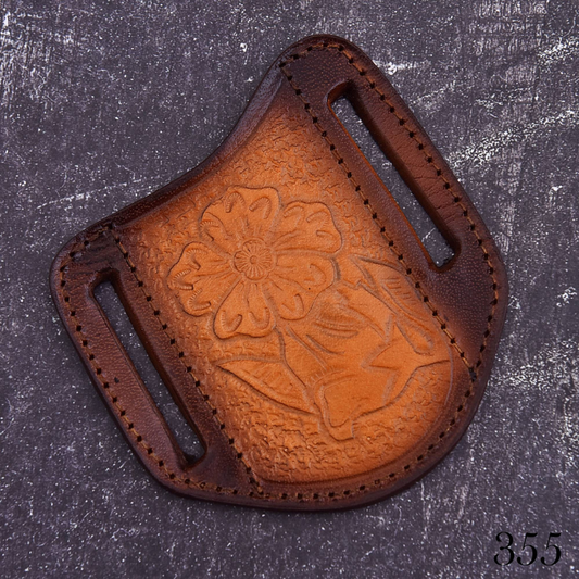 Custom Brown Leather Knife Sheath with Floral Embossed Design – Belt Carry Cover – product image 1