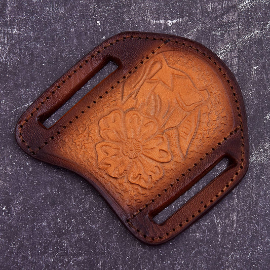 Custom Brown Leather Knife Sheath with Floral Embossed Design – Belt Carry Cover – product image 2