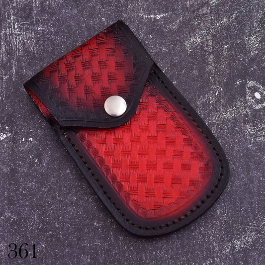 Handmade Red & Black Leather Knife Sheath – Basket Weave Belt Pouch with Snap Closure – product image 2
