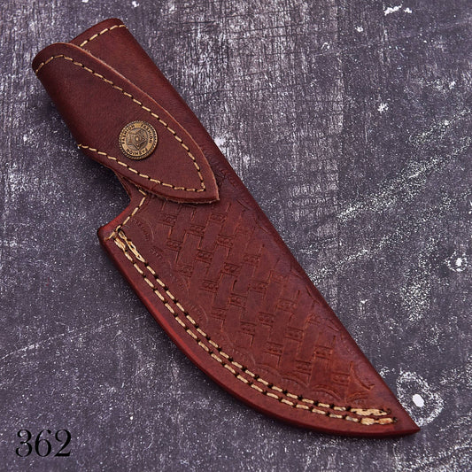 Handmade Brown Leather Fixed Blade Knife Sheath – Basket Weave Belt Carry Cover – product image 2