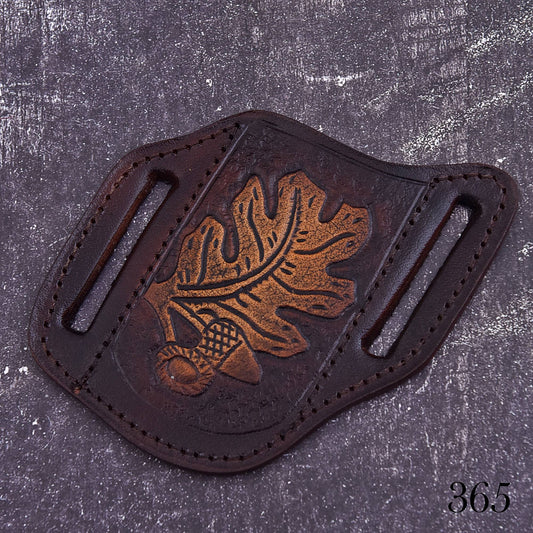 Custom Brown Leather Knife Sheath with Oak Leaf Design – Handmade Belt Carry Cover – product image 2