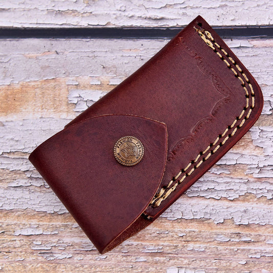 Handmade Brown Leather Fixed Blade Knife Sheath – Snap Flap Carry Cover – product image 2