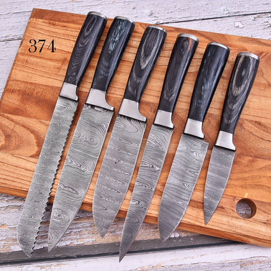 Handmade Damascus Kitchen Knife Set – 6-Piece Chef, Cleaver & Boning Set 374 – product image 1