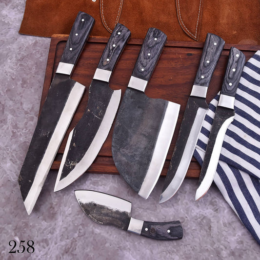 6-Piece Rail Iron Blade Chef Knife Set – Handmade-Style Kitchen Collection 258