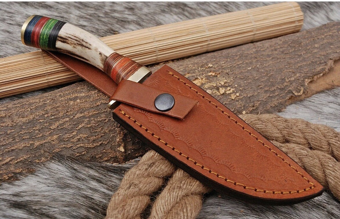 Handmade Damascus Stag Handle Tactical Bowie Hunting Knife Skinning Edc 10" - Image 4