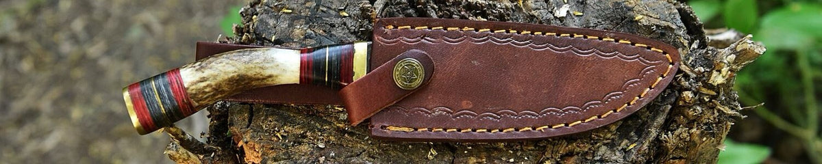 Handmade Damascus Fixed Gut-hook Blade Hunting Skinning Knife Stag Antler Handle - Image 5