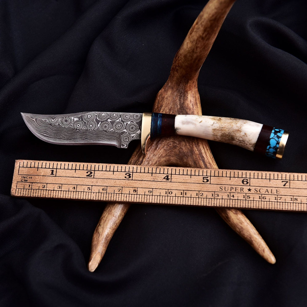 Forged Damascus Blade Skinner Knife Stag Antler Handle Tactical Survival Hunting - Image 4