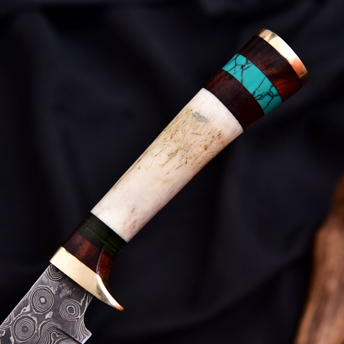 Forged Damascus Blade Skinning Knife Stag Antler Handle Tactical Survival Hunter - Image 3