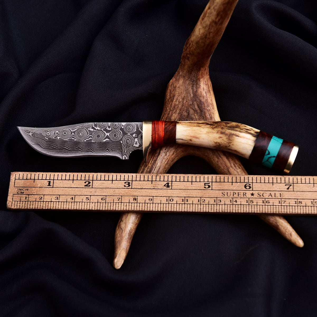 Forged Damascus Blade Skinner Knife Stag Antler Handle Tactical Survival Hunting - Image 3
