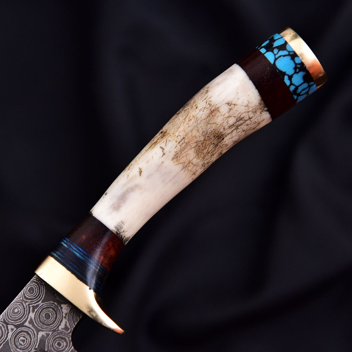 Forged Damascus Blade Skinner Knife Stag Antler Handle Tactical Survival Hunting - Image 3