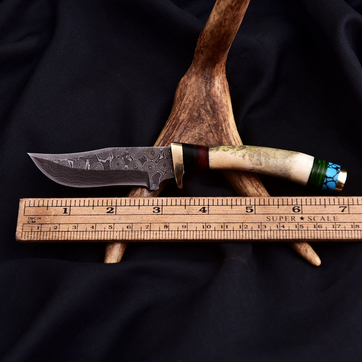 Vintage Damascus Blade Skinner Knife Stag Antler Handle Tactical Outdoor Hunting - Image 4