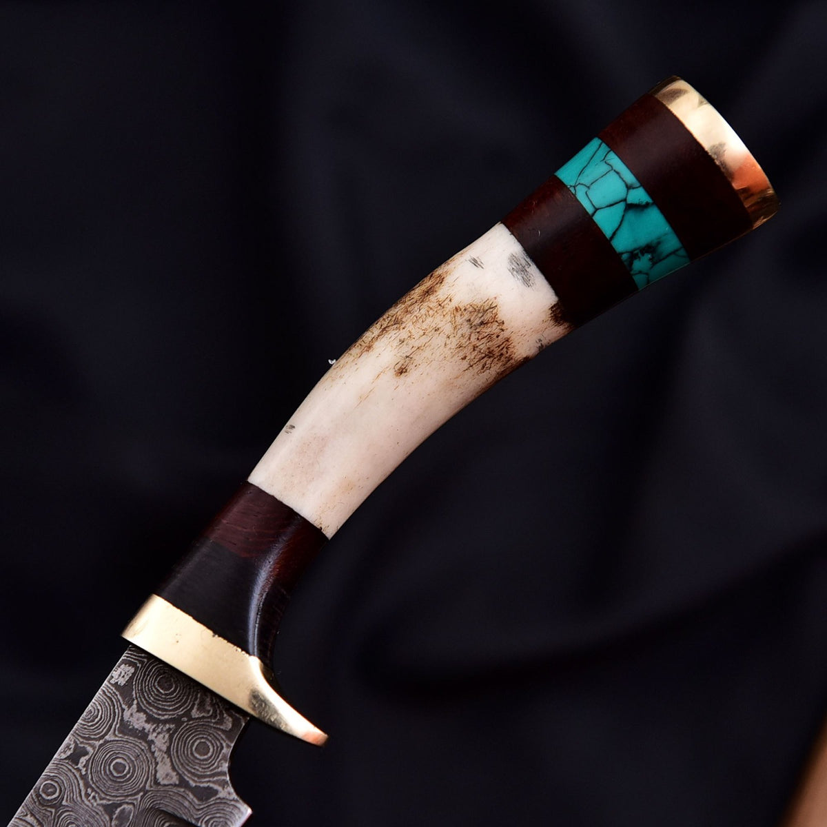 Forged Damascus Blade Skinning Knife Stag Antler Handle Tactical Survival Hunter - Image 3