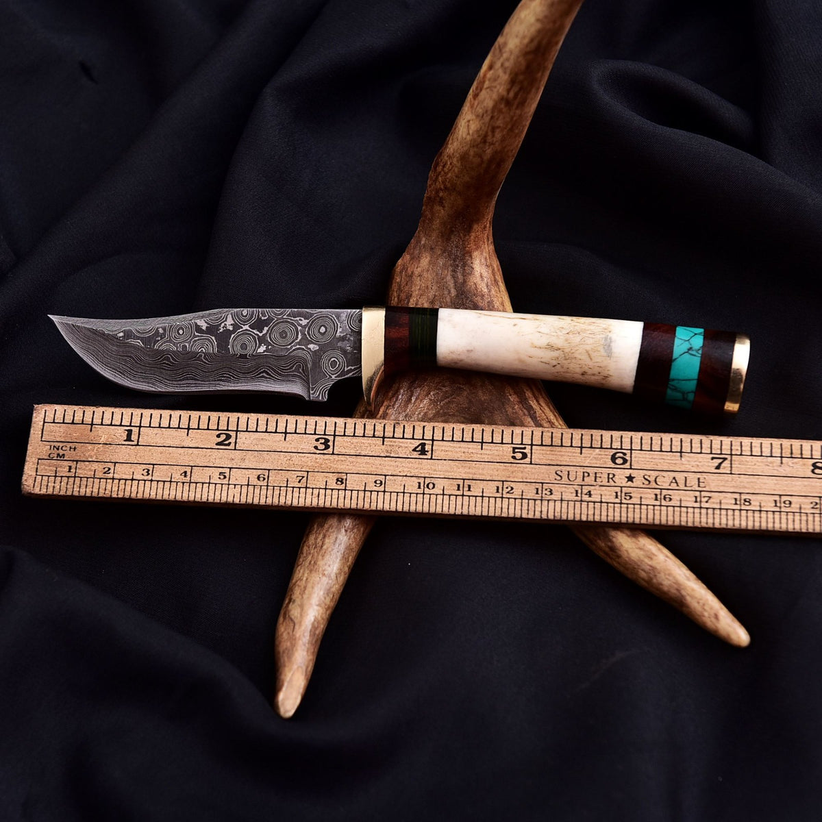 Forged Damascus Blade Skinning Knife Stag Antler Handle Tactical Survival Hunter - Image 4