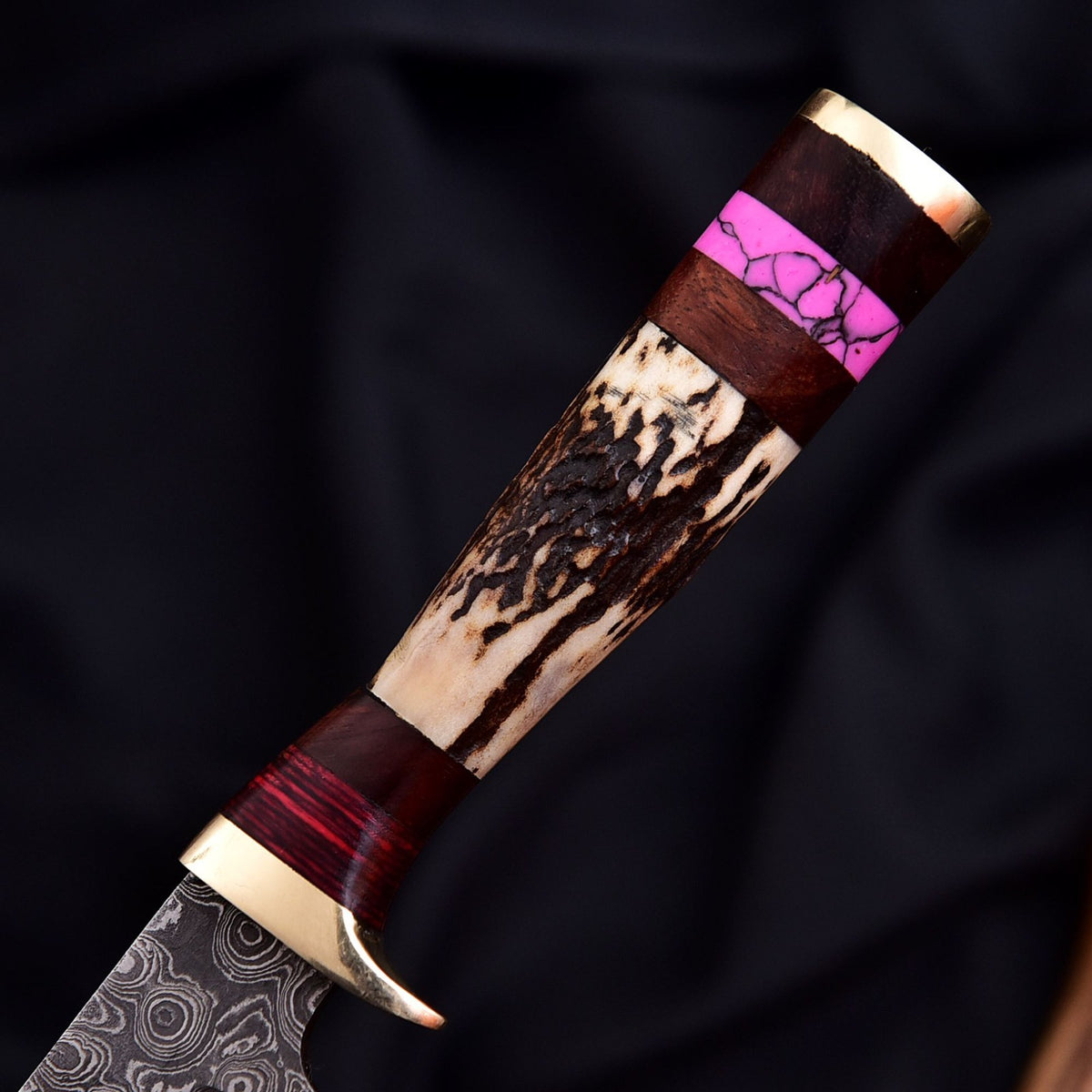 Forged Damascus Blade Skinner Knife Stag Antler Handle Tactical Survival Hunting - Image 3