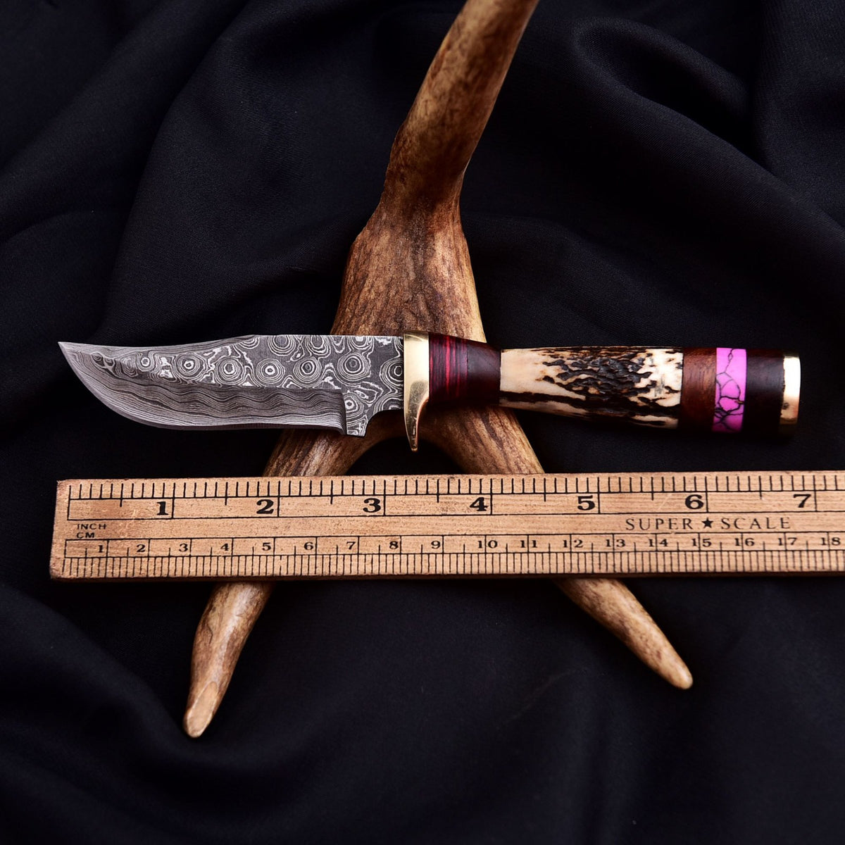 Forged Damascus Blade Skinner Knife Stag Antler Handle Tactical Survival Hunting - Image 4