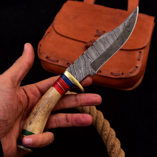 Handmade Damascus Stag Handle Forged Bowie Knife Hunting Knife Skinning Edc 10" - Image 2