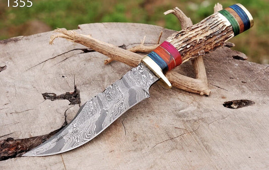 Handmade Damascus Bowie Knives Stag Handle Tactical Hunting Knife Skinning - Image 2