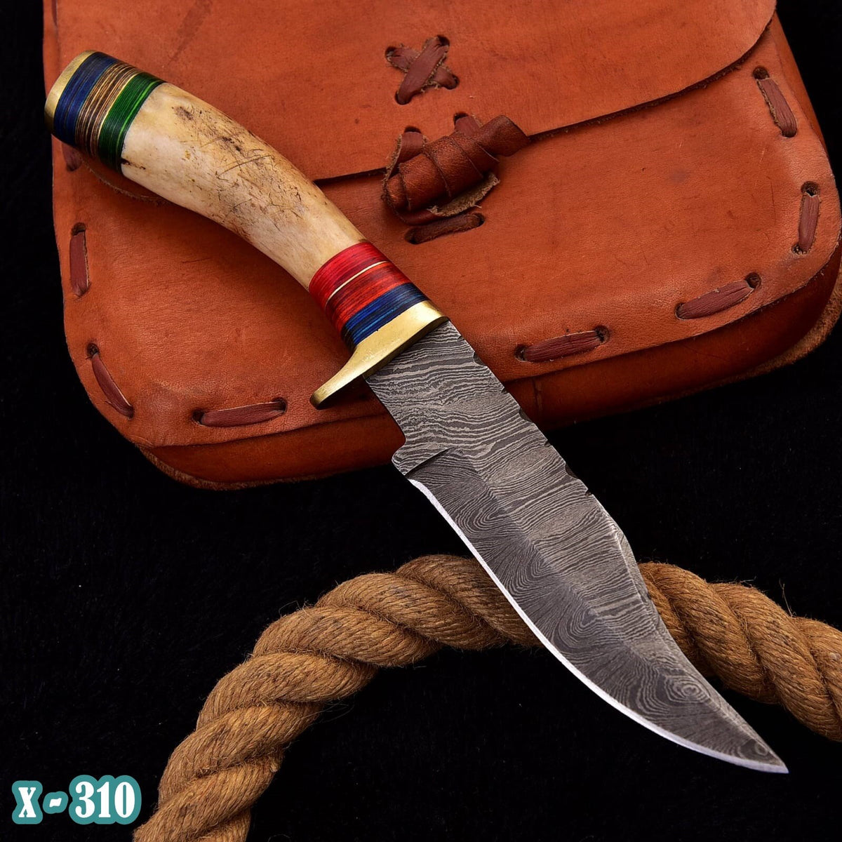 Handmade Damascus Stag Handle Forged Bowie Knife Hunting Knife Skinning Edc 10" - Image 3