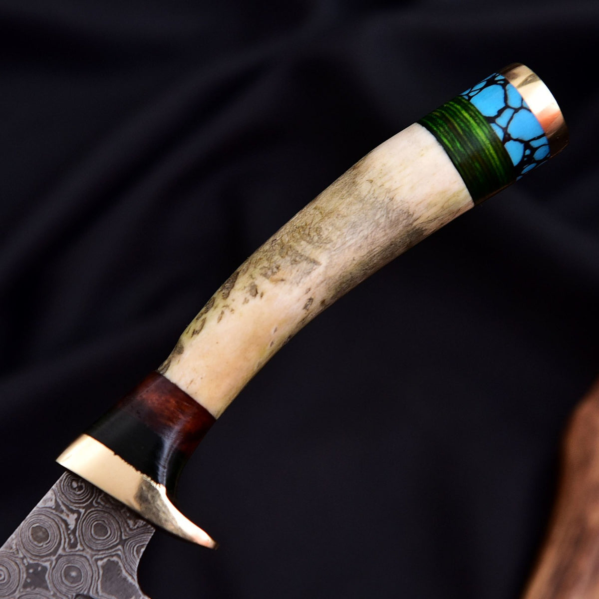 Vintage Damascus Blade Skinner Knife Stag Antler Handle Tactical Outdoor Hunting - Image 3