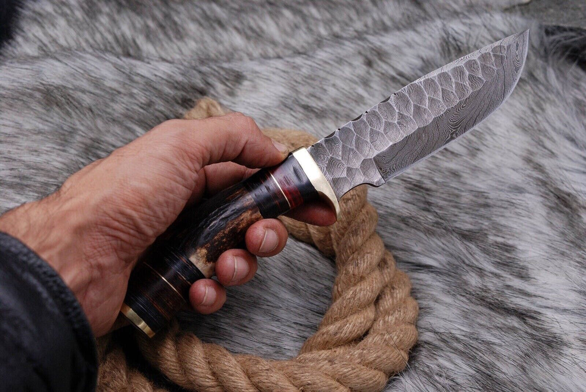 Custom Handmade Damascus Steel Hunting Skinning Knife Deer Stag Handle Survival - Image 3