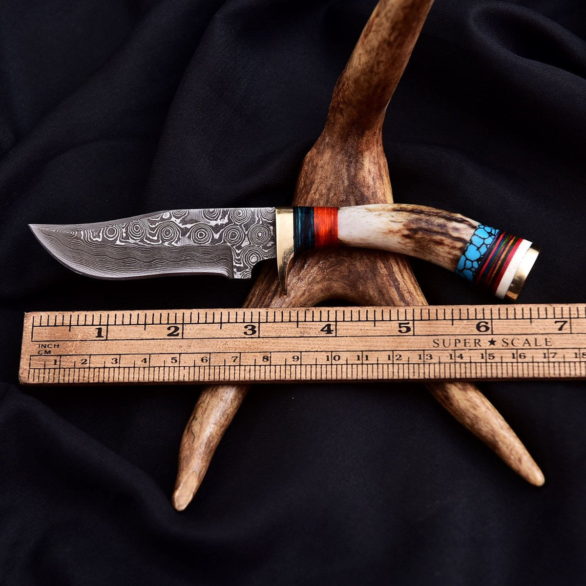 Forged Damascus Blade Skinning Knife Stag Antler Handle Tactical Survival Hunt - Image 4