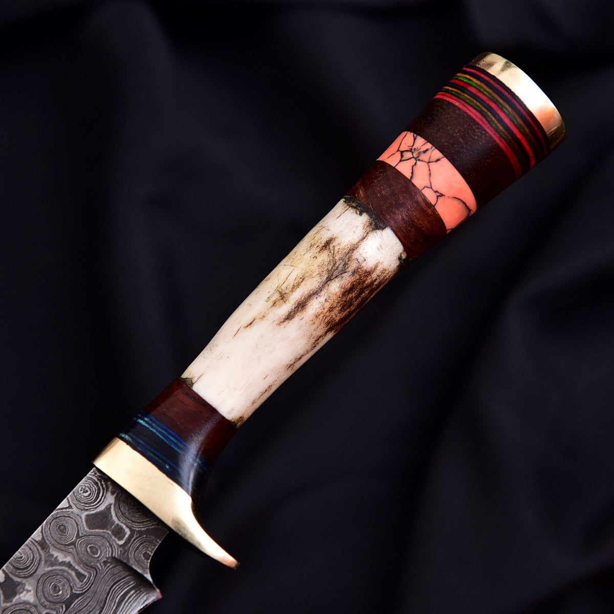 Forged Damascus Blade Skinner Knife Stag Antler Handle Tactical Survival Hunting - Image 3