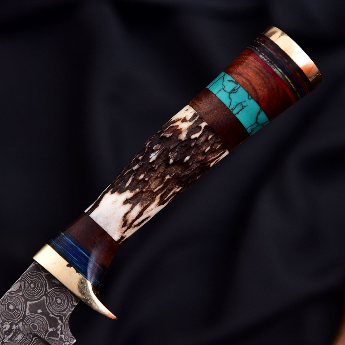 Forged Damascus Blade Skinner Knife Stag Antler Handle Tactical Survival Hunting - Image 3