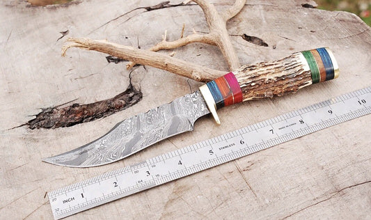Handmade Damascus Stag Handle Tactical Bowie Hunting Knife Skinning Edc 10" - Image 2