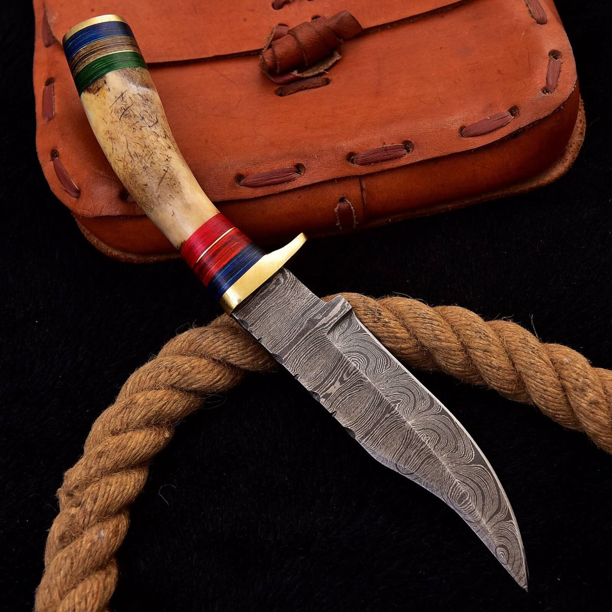Handmade Damascus Stag Handle Forged Bowie Knife Hunting Knife Skinning Edc 10" - Image 4