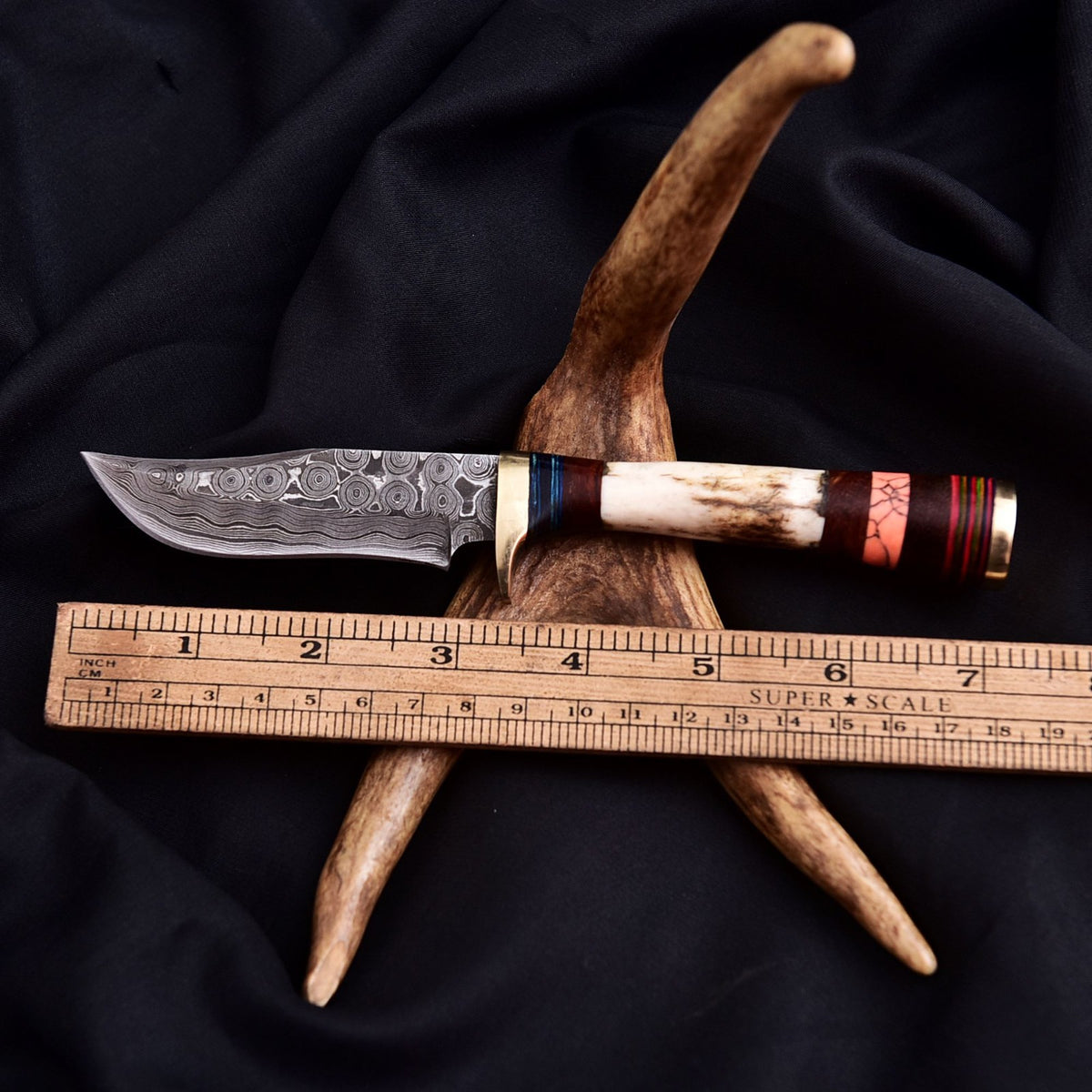 Forged Damascus Blade Skinner Knife Stag Antler Handle Tactical Survival Hunting - Image 4