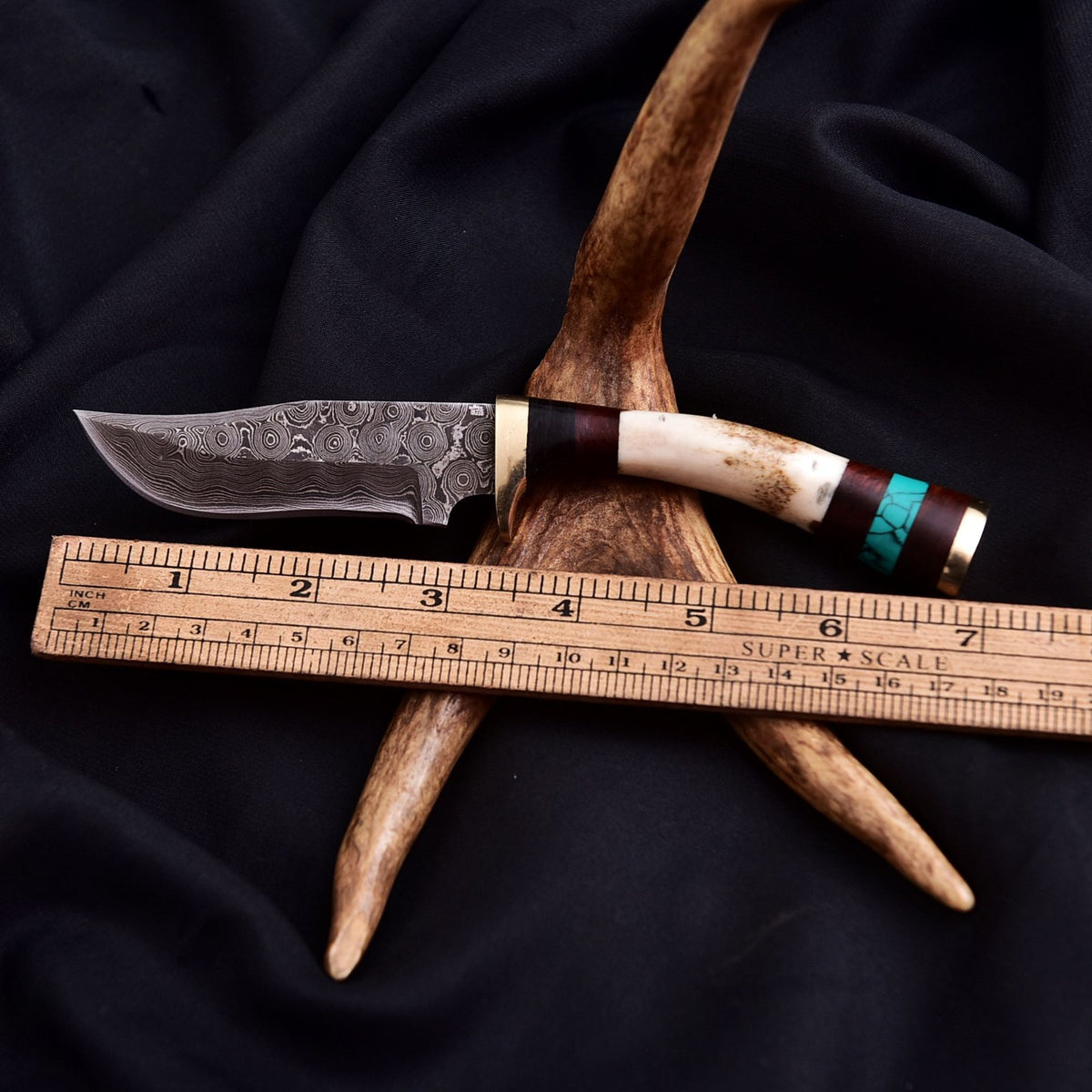 Forged Damascus Blade Skinning Knife Stag Antler Handle Tactical Survival Hunter - Image 4