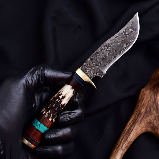 Forged Damascus Blade Skinner Knife Stag Antler Handle Tactical Survival Hunting - Image 2