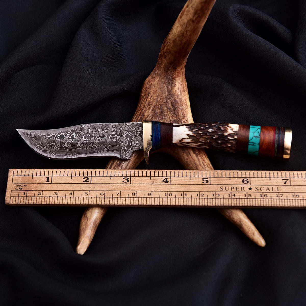Forged Damascus Blade Skinner Knife Stag Antler Handle Tactical Survival Hunting - Image 4