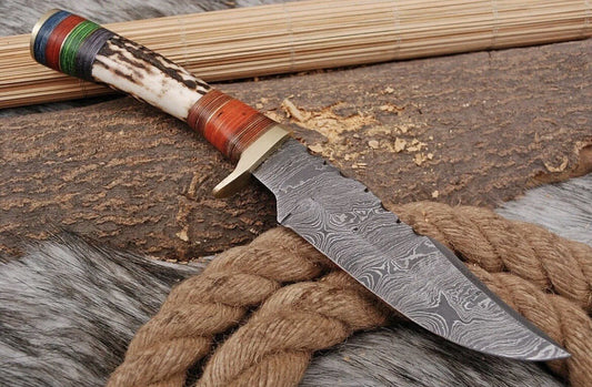 Custom Handmade Damascus Stag Handle Bowie Knife Hunting Knife Skinning Edc 10" - Image 2